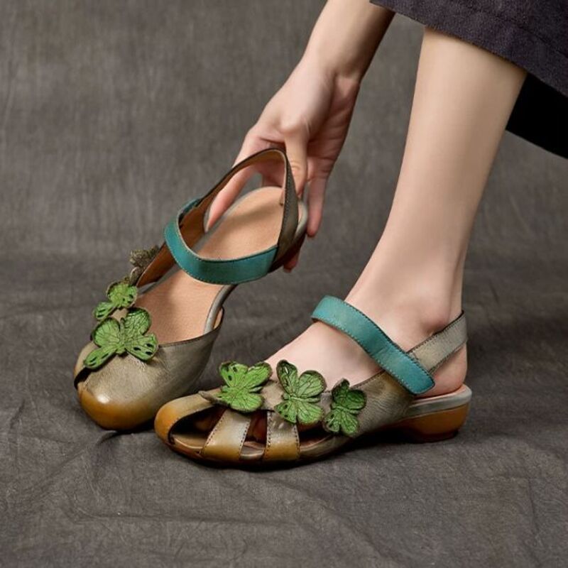 2026 Summer New Style Leather Sandals for Women - Comfortable and Versatile Cowhide Low Heel Shoes