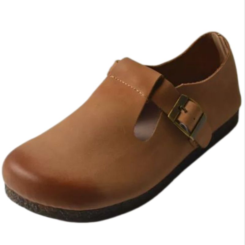 Casual Shoes, Genuine Leather, Flat Sole, Soft Top-Grain Cowhide, Wedge-Shaped Shoes, Women's Daily Versatile,Retro Style