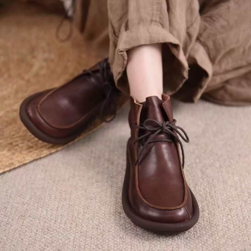 Original British-Style Platform Martin Boots for Women Made of Genuine Leather Flat Shoes