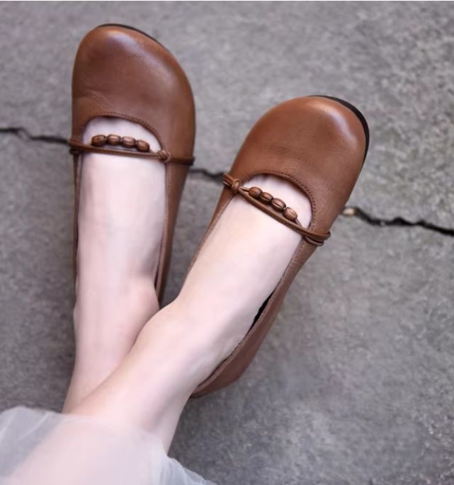 Mary Jane Women's Shoes 2026 New Style Flat Sandals, Slender Toe, Beaded Round Toe Shoes