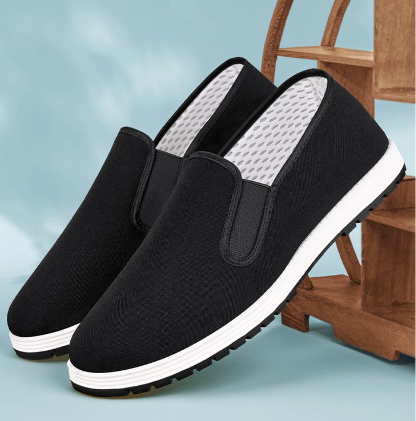 Traditional Beijing Cloth Shoes. High-quality Spring New Style. Thick Sole with Anti-Slip Rubber Bottom Black Cloth Shoes