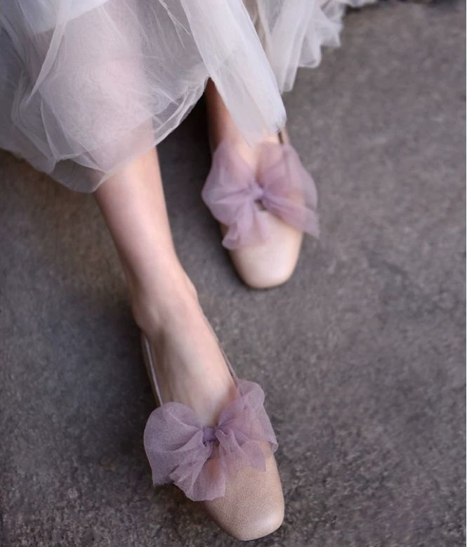 Lace-up Flat Shoes Low-cut Square Bow Tie Single Shoes for Women