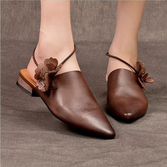 Summer New Style Genuine Leather Casual Pointed-toe Flip-Flops For Women - Comfortable and Versatile, With Flat and Rounded Toe Design