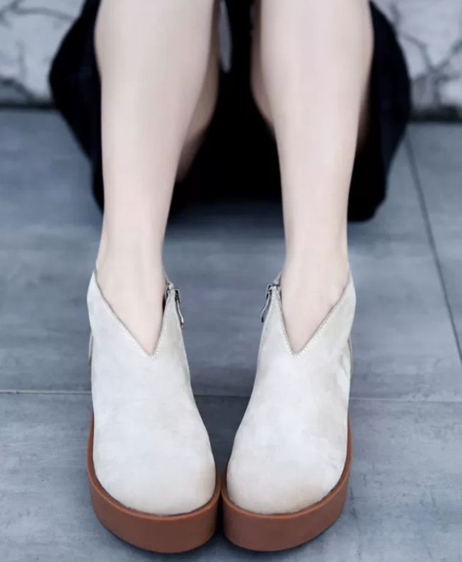 Retro Women's Shoes - New Style Thick-soled Ankle Boots, Women's Waterproof Platform Slip-on Short Boots, Genuine Leather
