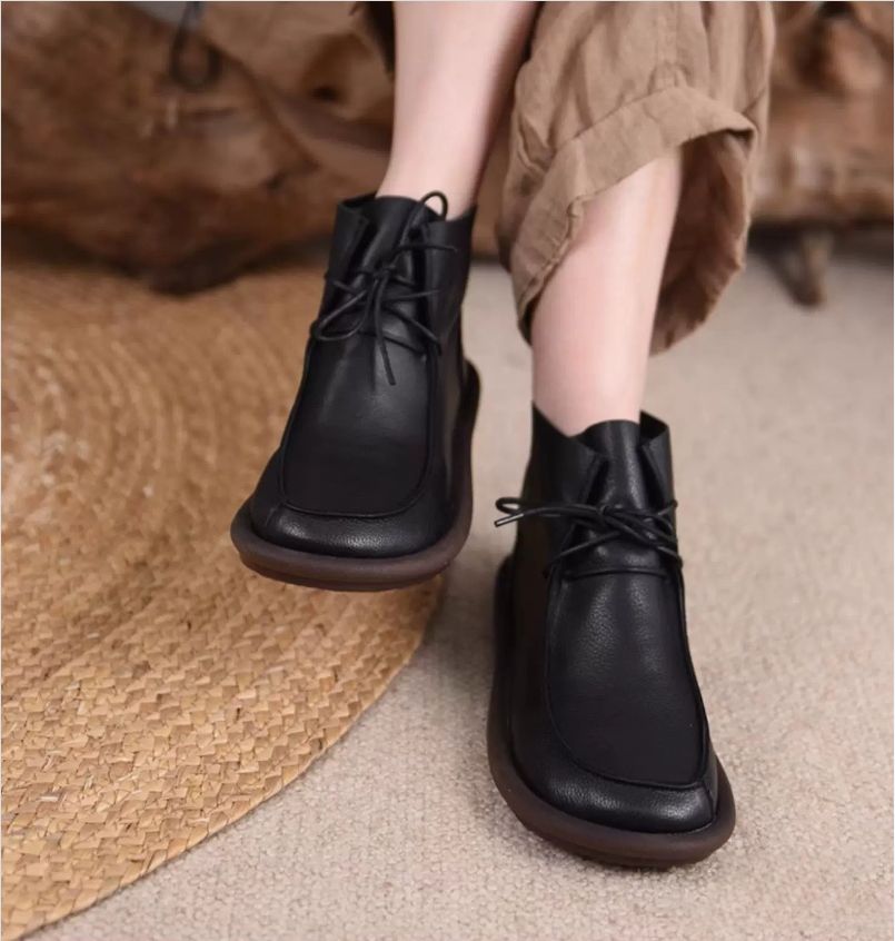 Original British-Style Platform Martin Boots for Women Made of Genuine Leather Flat Shoes