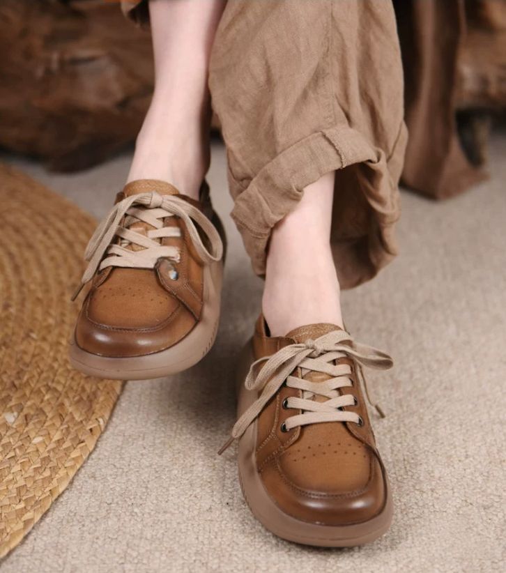 Retro Hong Kong Style Chic Shoes Thick-soled Casual Shoes Sports Shoes Women's Style Genuine Leather