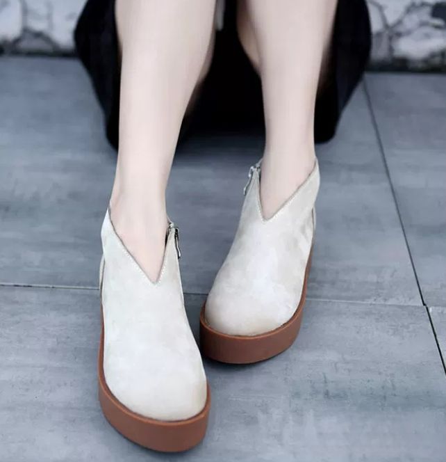 Retro Women's Shoes - New Style Thick-soled Ankle Boots, Women's Waterproof Platform Slip-on Short Boots, Genuine Leather