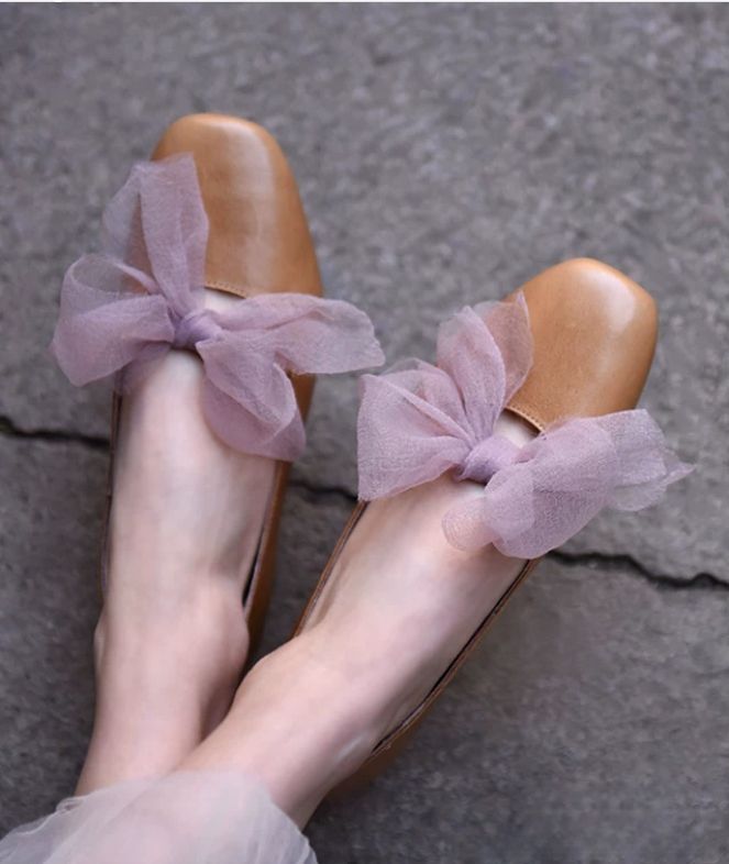 Lace-up Flat Shoes Low-cut Square Bow Tie Single Shoes for Women