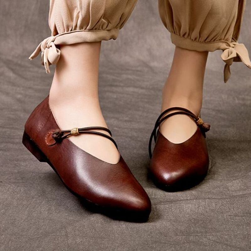 Handmade Vintage Leather Flat Shoes for Women