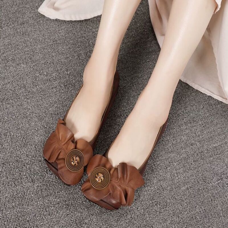Handmade Leather Flat Shoes for Women Brown