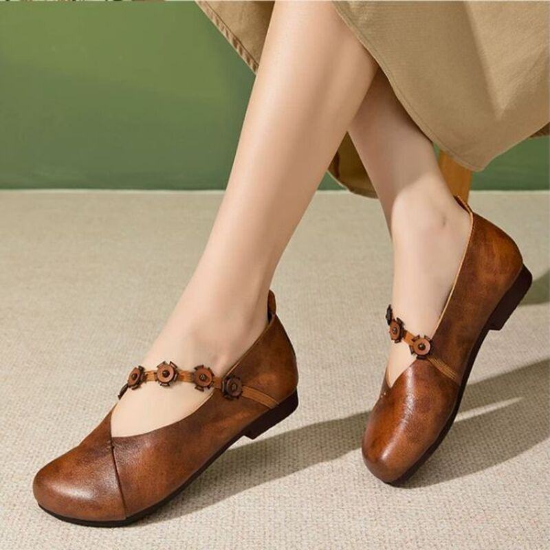 Handmade Leather Flower Shoes for Women