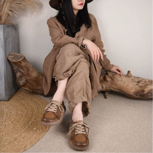 Retro Hong Kong Style Chic Shoes Thick-soled Casual Shoes Sports Shoes Women's Style Genuine Leather